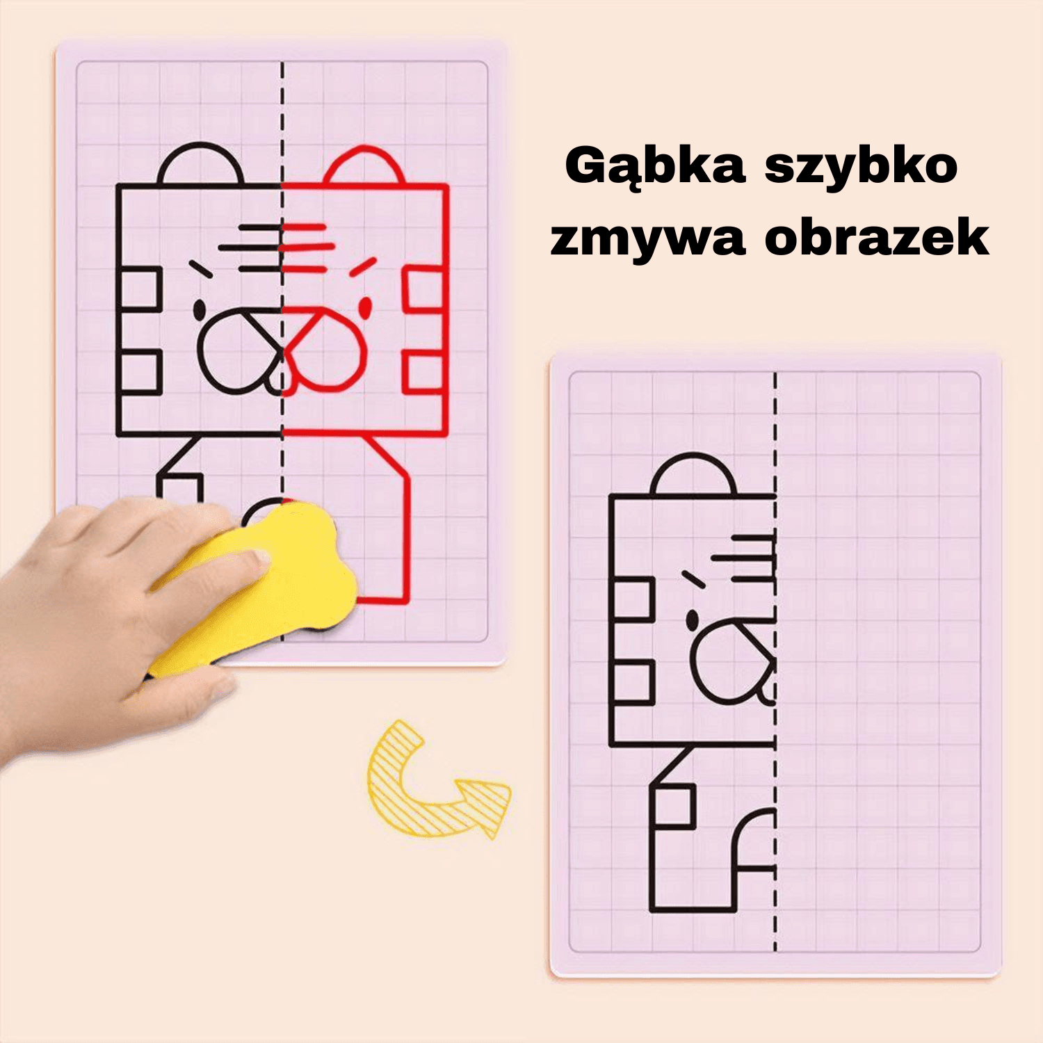 Zestaw 30 wzorów zmywalnych  do nauki rysowania + pisaki i gąbeczka